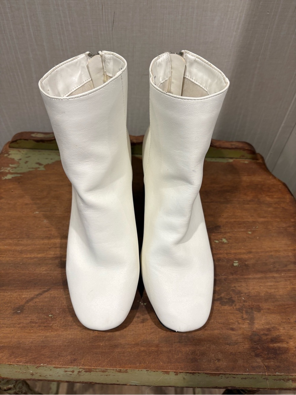 BAMBOO White Faux Leather Ankle Booties